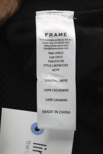 Frame Women Pullover Cashmere V-Neck Long Sleeve Black Sweater Petite Size S