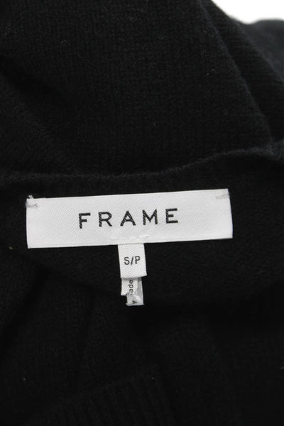 Frame Women Pullover Cashmere V-Neck Long Sleeve Black Sweater Petite Size S