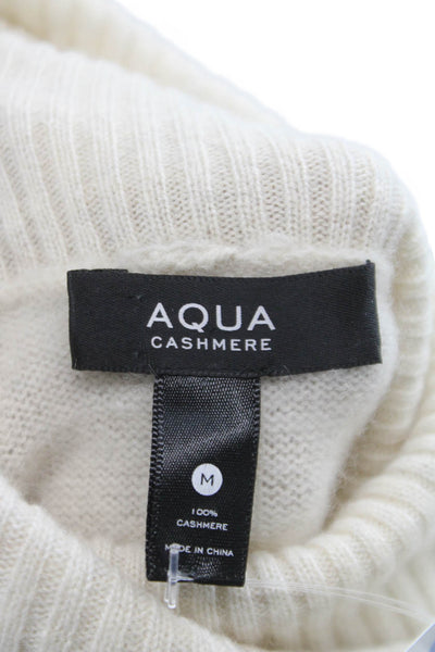 Aqua Cashmere Women Pullover Sweater Ivory Turtleneck 100% Cashmere Size M