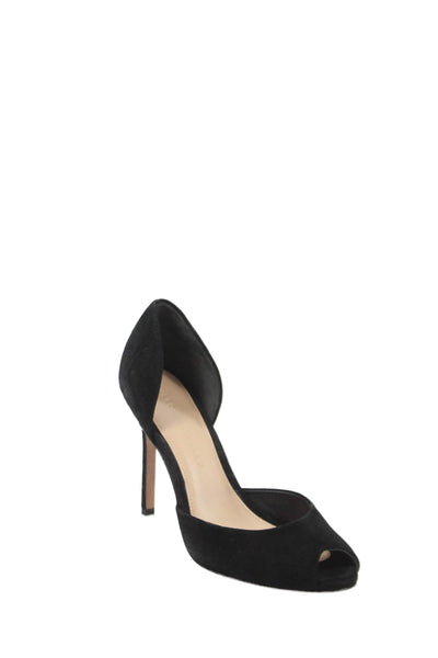 Veronica Beard Womens Suede Peep Toe D'Orsay Pumps Black Size 7.5 Medium