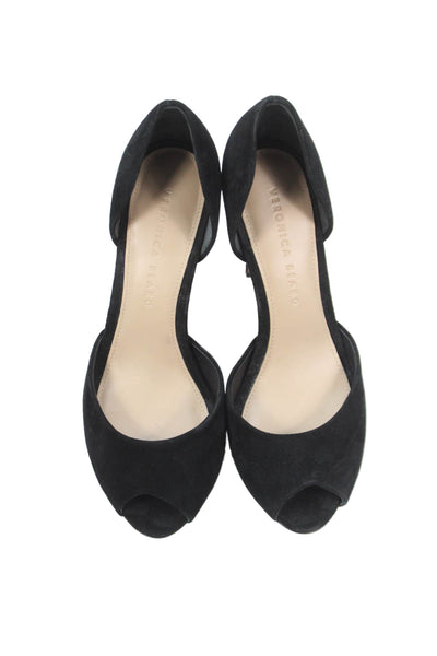Veronica Beard Womens Suede Peep Toe D'Orsay Pumps Black Size 7.5 Medium