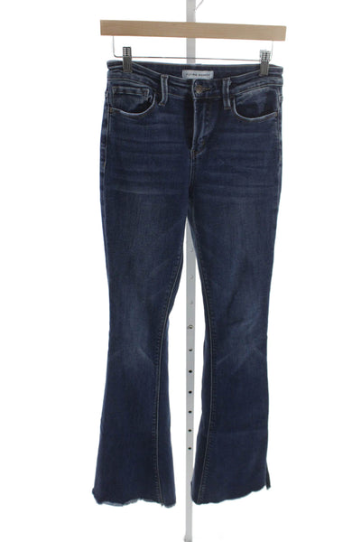 Flying Monkey Women Flared Jeans Blue High Waist Button Cotton Blend Size 25