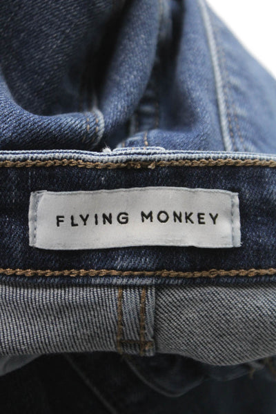 Flying Monkey Women Flared Jeans Blue High Waist Button Cotton Blend Size 25
