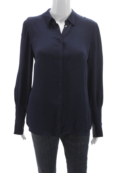 Kobi Halperin Womens Basic Blouse Blue Collared Long Sleeve Button Size S