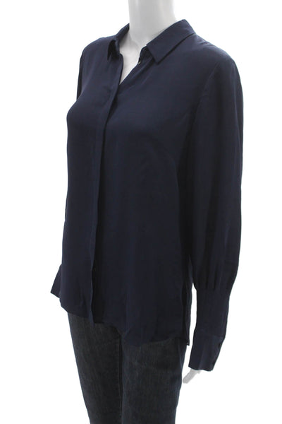 Kobi Halperin Womens Basic Blouse Blue Collared Long Sleeve Button Size S