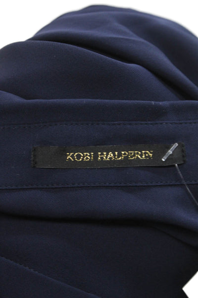 Kobi Halperin Womens Basic Blouse Blue Collared Long Sleeve Button Size S