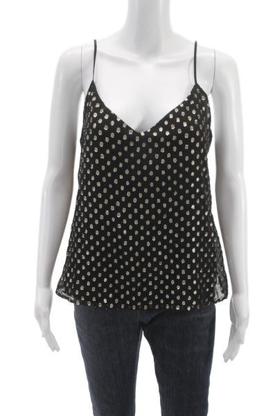 L'Agence Women Silk Polka Dot V Neck Tank Black Size M
