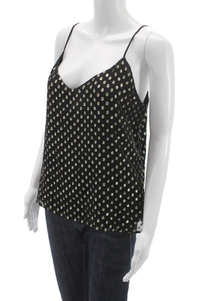 L'Agence Women Silk Polka Dot V Neck Tank Black Size M