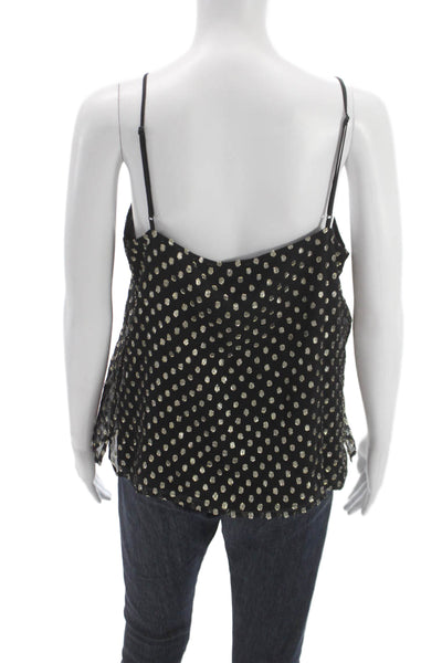 L'Agence Women Silk Polka Dot V Neck Tank Black Size M