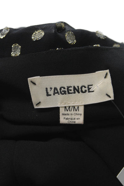 L'Agence Women Silk Polka Dot V Neck Tank Black Size M