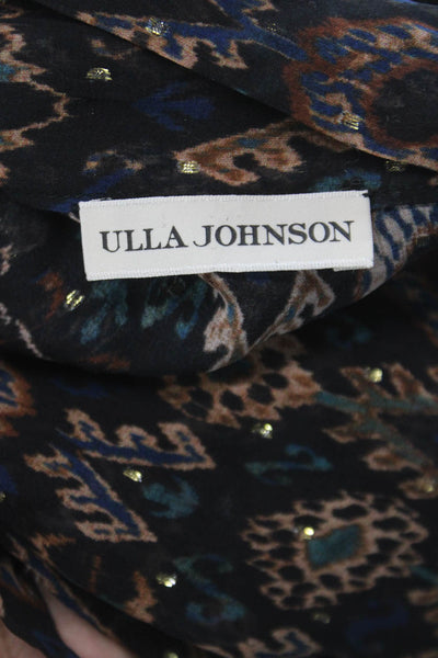 Ulla Johnson Women Blouse Silk Geometric VNeck Longsleeve Tie Multicolor Size 2