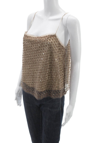 Vince Womens Tank Scoop Neck Beige Polyester Sleeveless Size 8