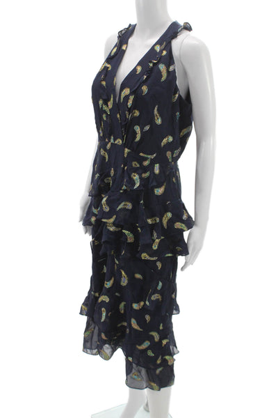 Saloni Womens Fit & Flare Halter Silk Blend Dress Sleeveless Blue Size 8