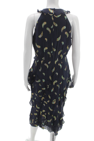 Saloni Womens Fit & Flare Halter Silk Blend Dress Sleeveless Blue Size 8