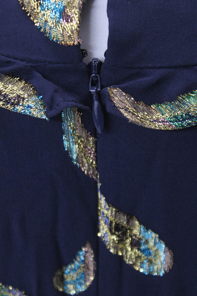 Saloni Womens Fit & Flare Halter Silk Blend Dress Sleeveless Blue Size 8
