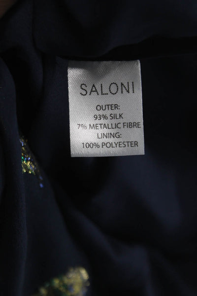 Saloni Womens Fit & Flare Halter Silk Blend Dress Sleeveless Blue Size 8