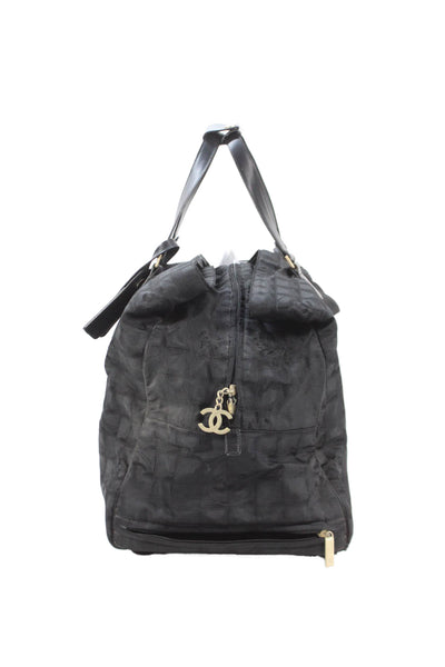 Chanel Top Handle Zip Closure Wheels Luggage Bag Black