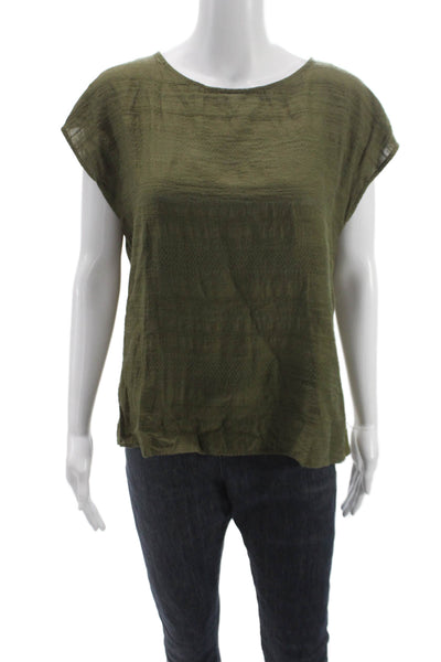 Vince Camuto Women Green Viscose Boat Neck Short Sleeve Blouse Pullover Size M