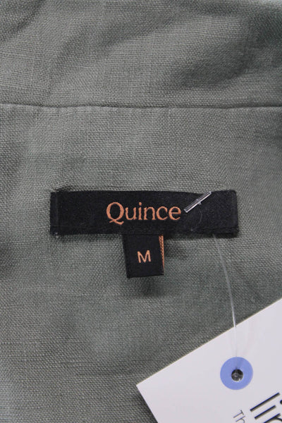 Quince Women Basic Collared Linen Button-Up Short Sleeve Green Size M