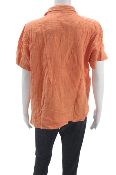 kensie Women Basic Collared Button-Up Cotton Short Sleeve Orange Top Size M