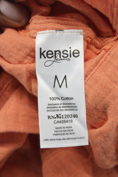 kensie Women Basic Collared Button-Up Cotton Short Sleeve Orange Top Size M