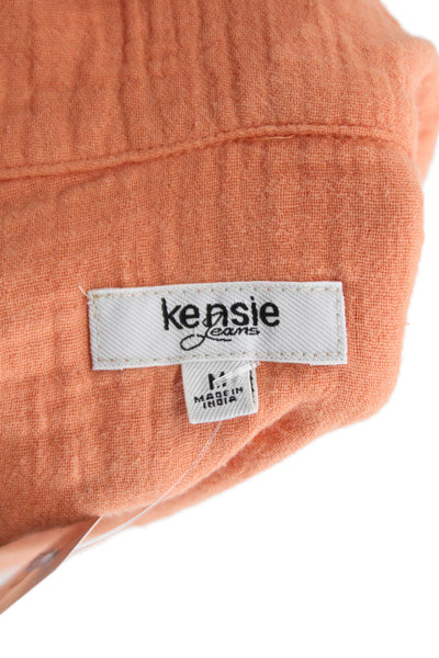 kensie Women Basic Collared Button-Up Cotton Short Sleeve Orange Top Size M