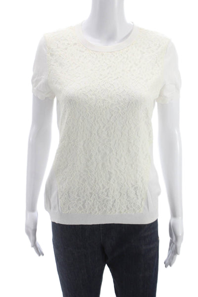 Vince Camuto Women Floral Crewneck Pullover White Short Sleeve Nylon Size M