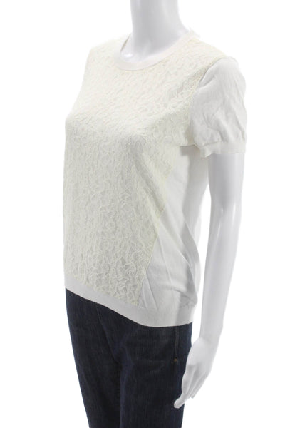 Vince Camuto Women Floral Crewneck Pullover White Short Sleeve Nylon Size M