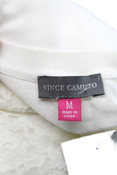 Vince Camuto Women Floral Crewneck Pullover White Short Sleeve Nylon Size M