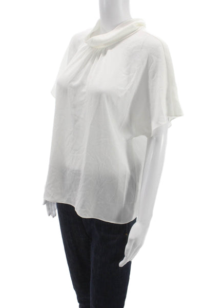 Vince Camuto Womens Basic White Cowl Neck Short Sleeve Blouse Size M