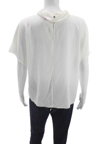 Vince Camuto Womens Basic White Cowl Neck Short Sleeve Blouse Size M