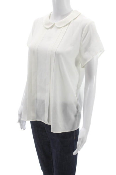 CeCe Womens Basic White Collared Short Sleeve Blouse 98% Polyester Size M