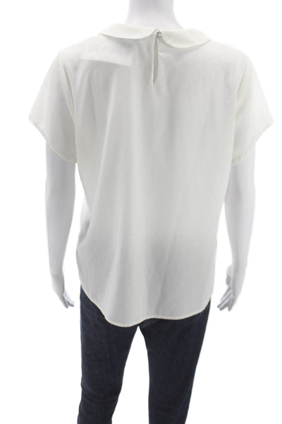 CeCe Womens Basic White Collared Short Sleeve Blouse 98% Polyester Size M