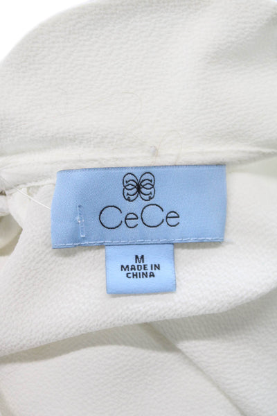CeCe Womens Basic White Collared Short Sleeve Blouse 98% Polyester Size M