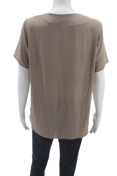 Pleione Women Beige V-Neck Short Sleeve Basic Blouse Polyester Size M