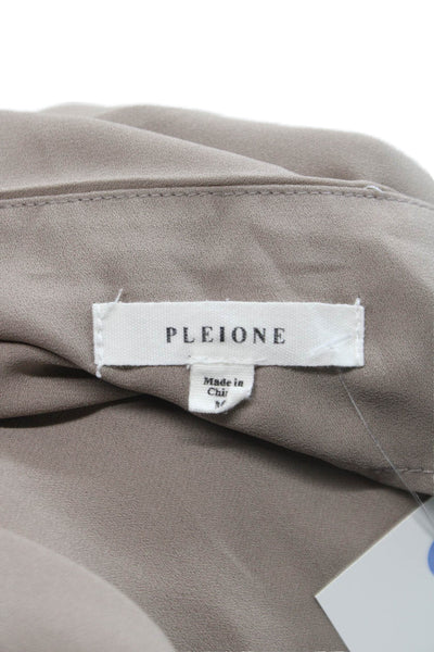 Pleione Women Beige V-Neck Short Sleeve Basic Blouse Polyester Size M