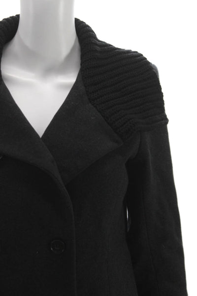 Theory Womens Black Wool Blend Pea Coat Button Long Sleeve Size L