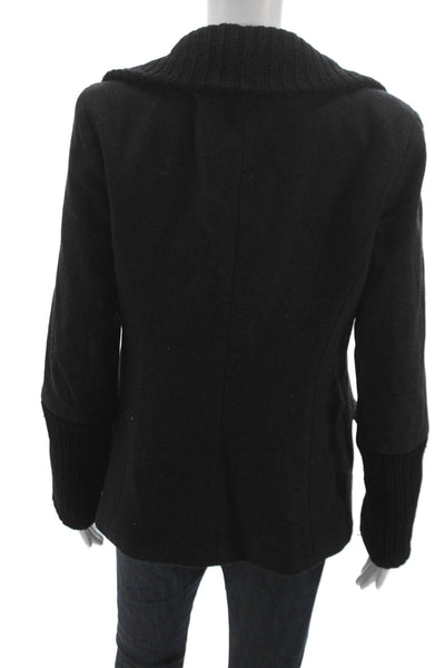 Theory Womens Black Wool Blend Pea Coat Button Long Sleeve Size L