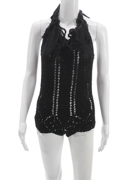 Cleobella Womens Black Halter Romper Geometric Cotton Tie Sleeveless Size XS
