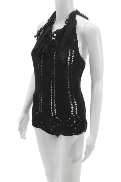 Cleobella Womens Black Halter Romper Geometric Cotton Tie Sleeveless Size XS