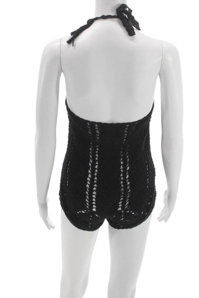 Cleobella Womens Black Halter Romper Geometric Cotton Tie Sleeveless Size XS