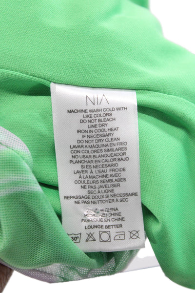 NIA Womens Shirt Dress Green Geometric Short Sleeve Button Knee Size XS