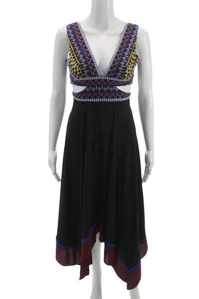 BCBG Max Azria Women Fit & Flare Black Midi Dress V-Neck Sleeveless Size 0