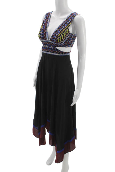 BCBG Max Azria Women Fit & Flare Black Midi Dress V-Neck Sleeveless Size 0