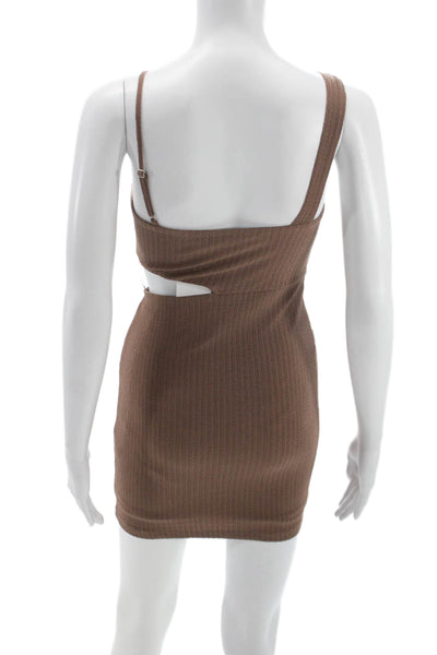 Sophie Rue Womens Bodycon One Shoulder Mini Dress Brown Size XS