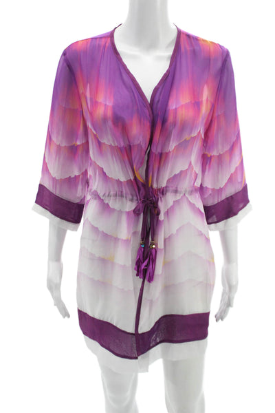 Dolcessa Swimwear Womens Purple Ombré Polyester Blend Cover Up Size L
