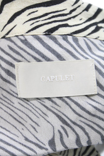 Capulet Women Cropped Animal Print Collared Blouse Black Button-Up Size S