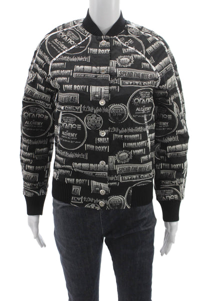 Kenzo Unisex Adults Black Graphic Bomber Jacket Snap Closure Size 2XS