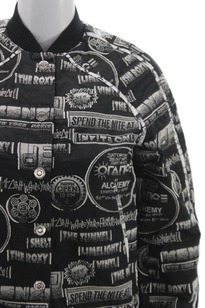 Kenzo Unisex Adults Black Graphic Bomber Jacket Snap Closure Size 2XS