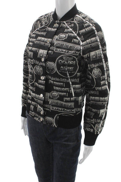 Kenzo Unisex Adults Black Graphic Bomber Jacket Snap Closure Size 2XS